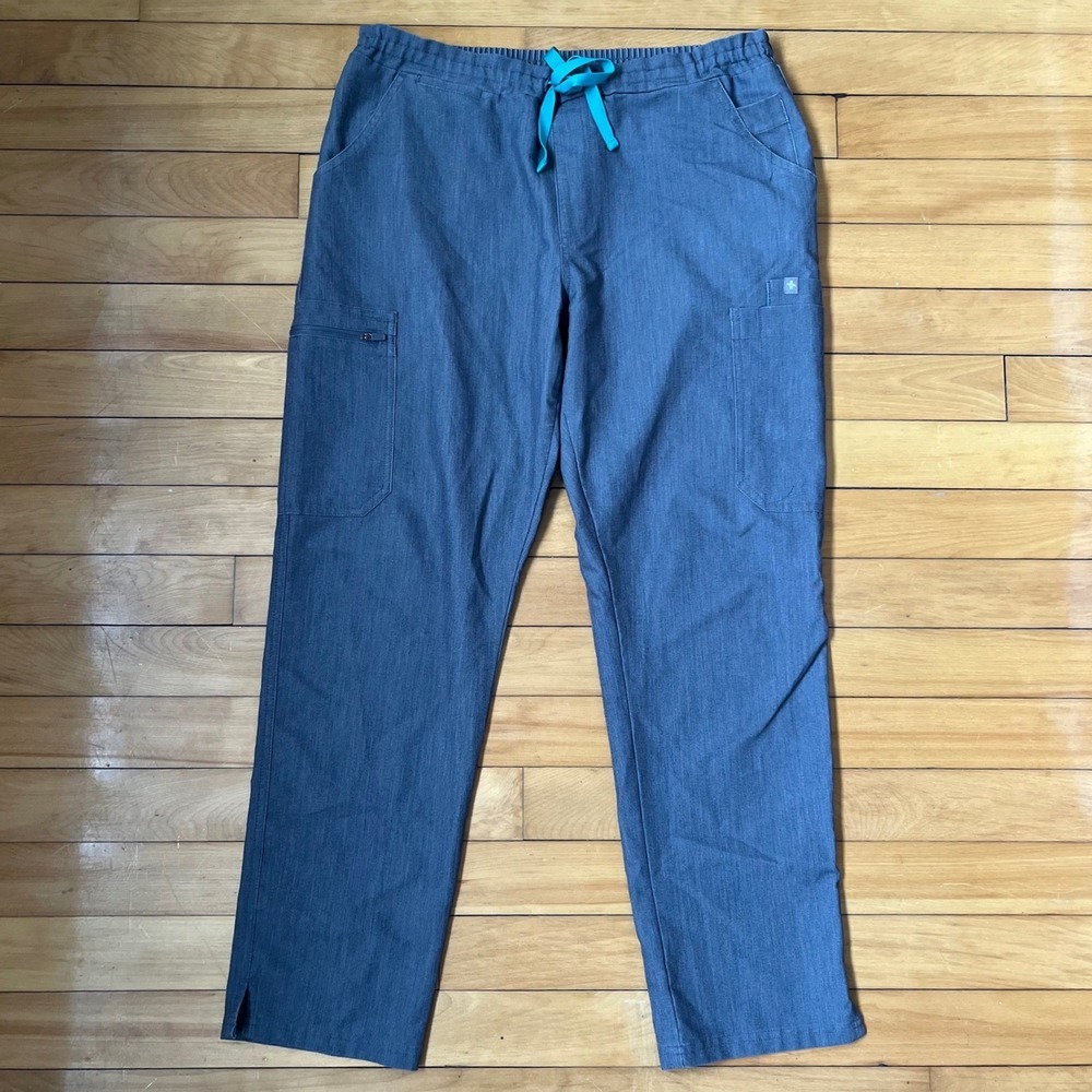 FIGS Technical Collection Graphite Grey Scrub Pants Petite Medium Drawstring